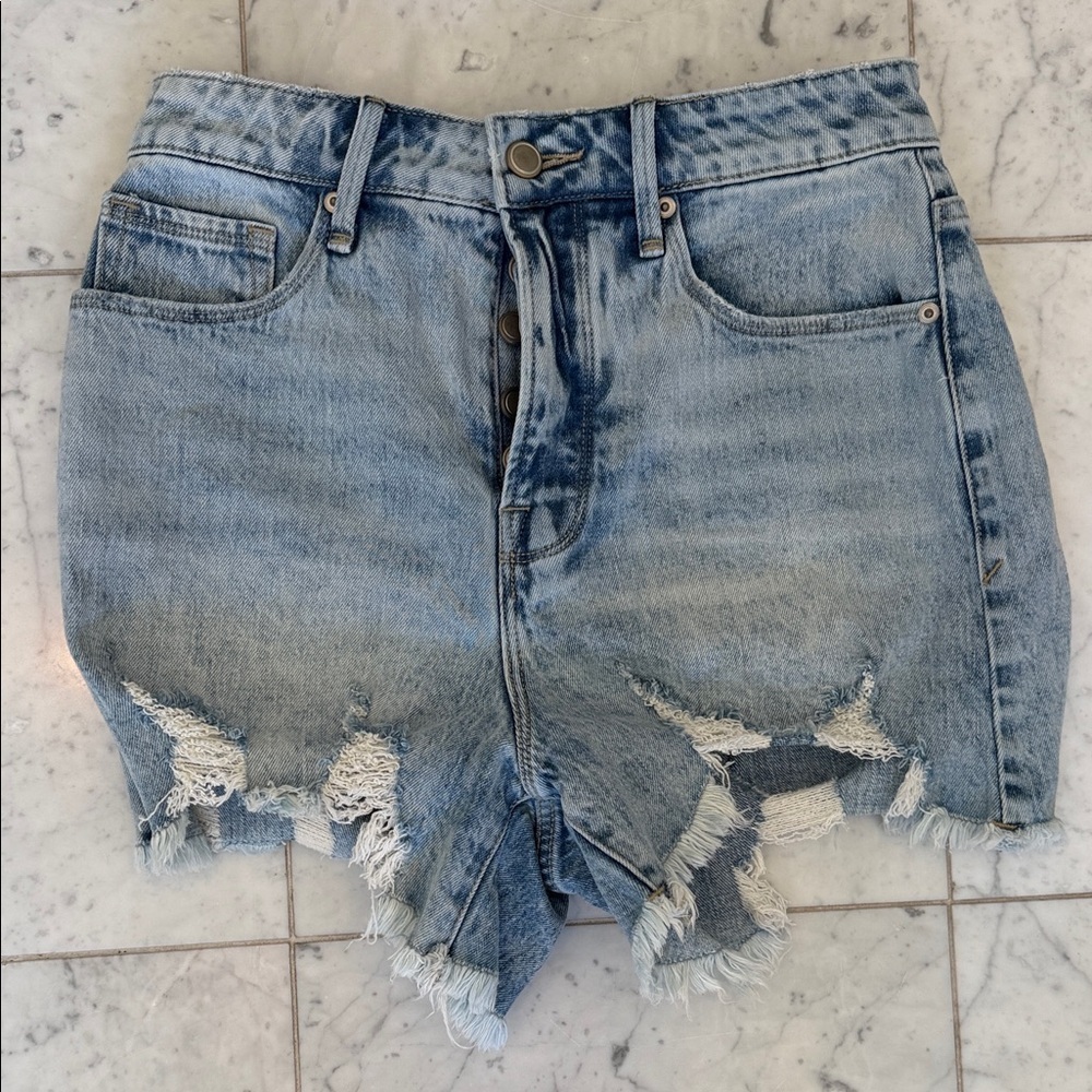 Good American Light Blue Distressed Jean Shorts
